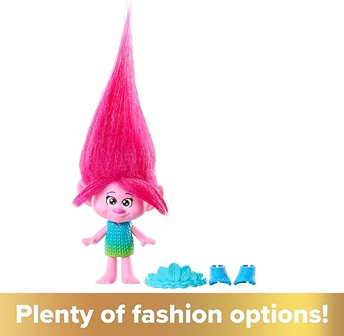 Miniatura 4 de Mattel DreamWorks Trolls Band Together Queen Poppy - Muñeca pequeña con traje extraíble y pelo de felpa, juguetes inspirados en la película