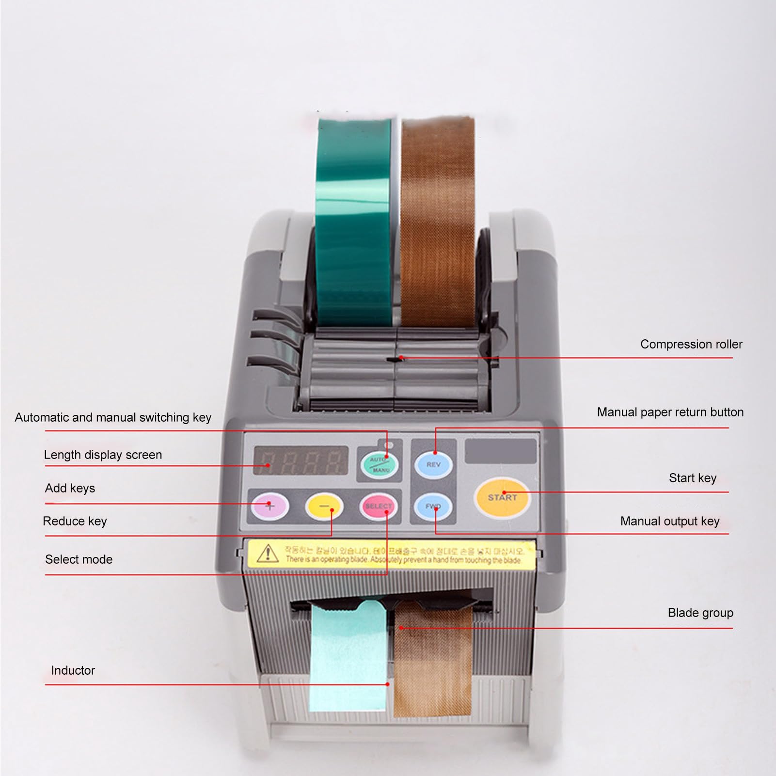 Dispensador Automático de Cinta, Máquina Cortadora de Cinta Eléctrica Manual con Almacenamiento Inteligente, Corte Manos Libres Adecuado para Cintas de 6-60 Mm de Ancho, 5-999 Mm