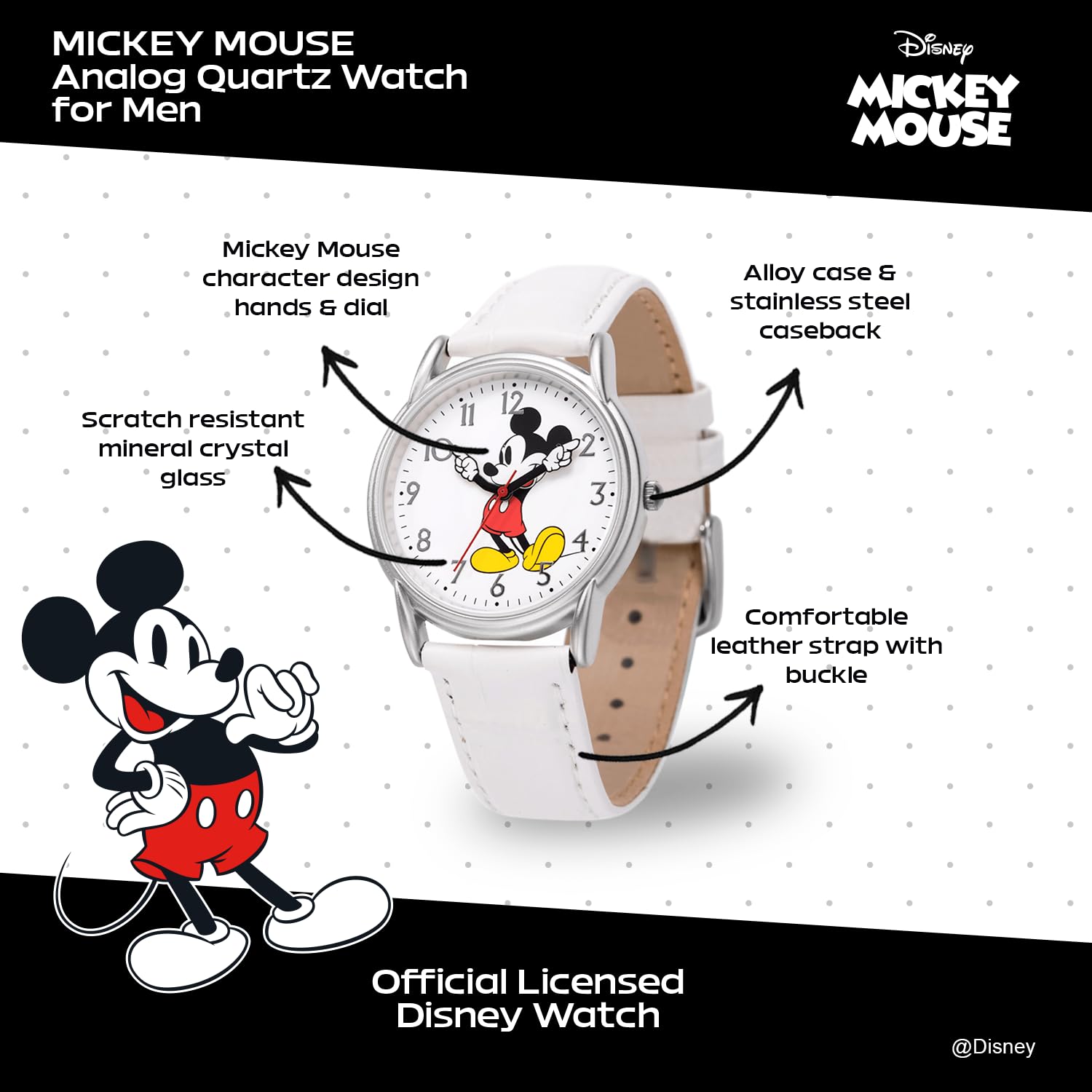 Disney Orologio Analogico al Quarzo Giapponese Uomo con Cinturino in Pelle WDS001237
