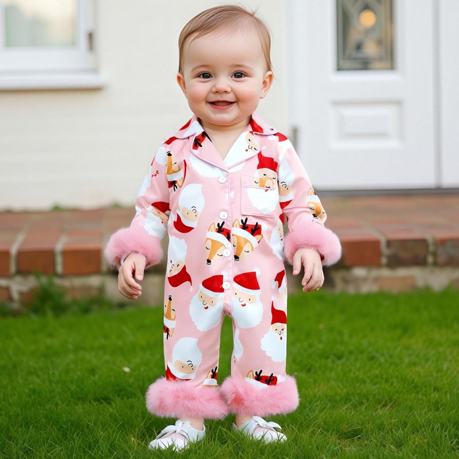 Baby Girl Christmas Pajamas Pjs Long Sleeve Button Down Newborn Pajama Romper Sleepwear One-piece Pjs Lounge Set - Image 3