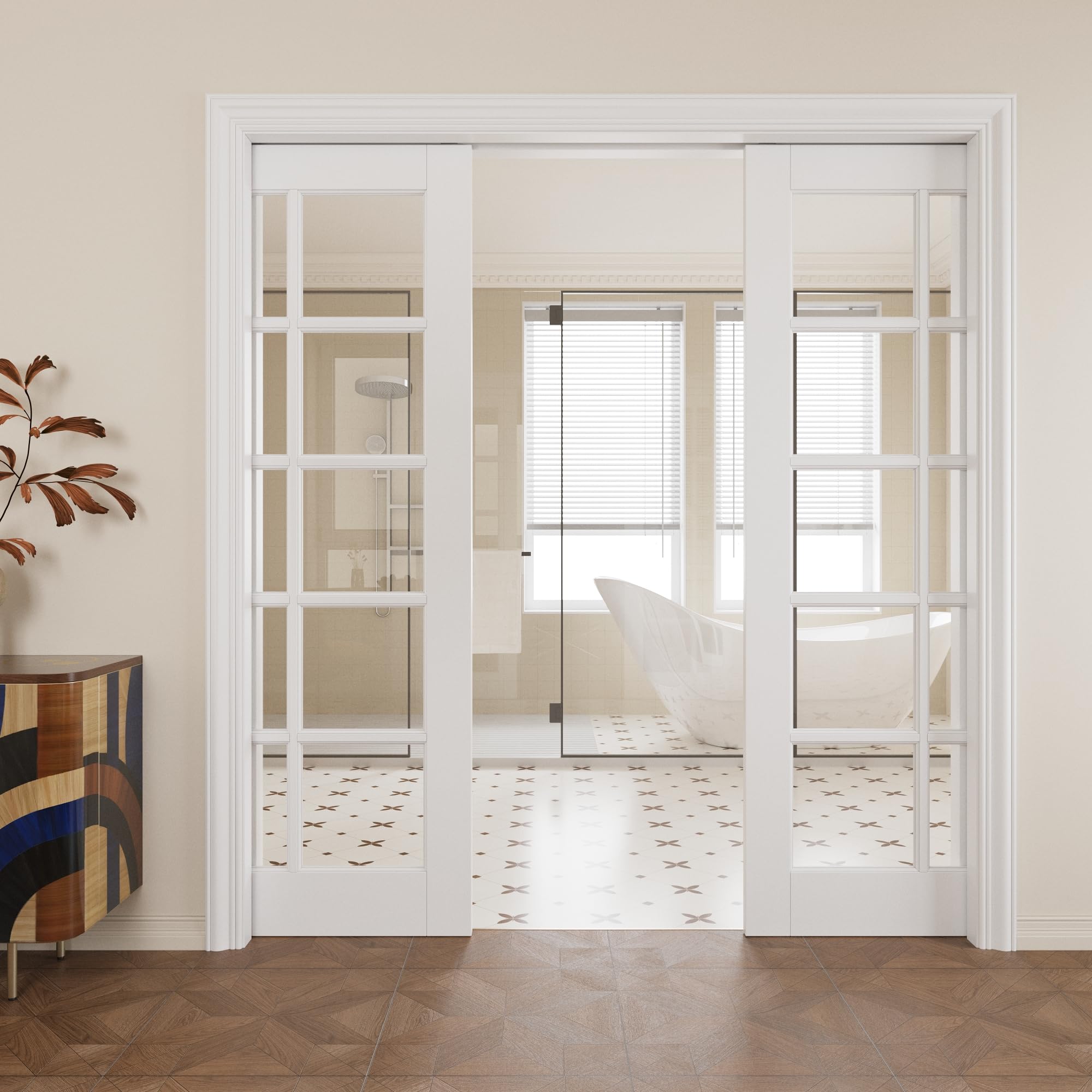 Pocket Door,10-Lite Clear Glass Doors,French 64x96 Sliding Door