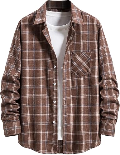 Men's Long Sleeve Plaid Shirts Slim Fit 