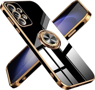 Galaxy A53 5G 用壳 环 耐冲击 镜头保护 轻量 Samsung Galaxy A53 5G SC-53C SCG15 用盖 电镀加工 软壳 支架功能 对应车载支架 干爽触感 6.5英寸 黑色 MZ85-71