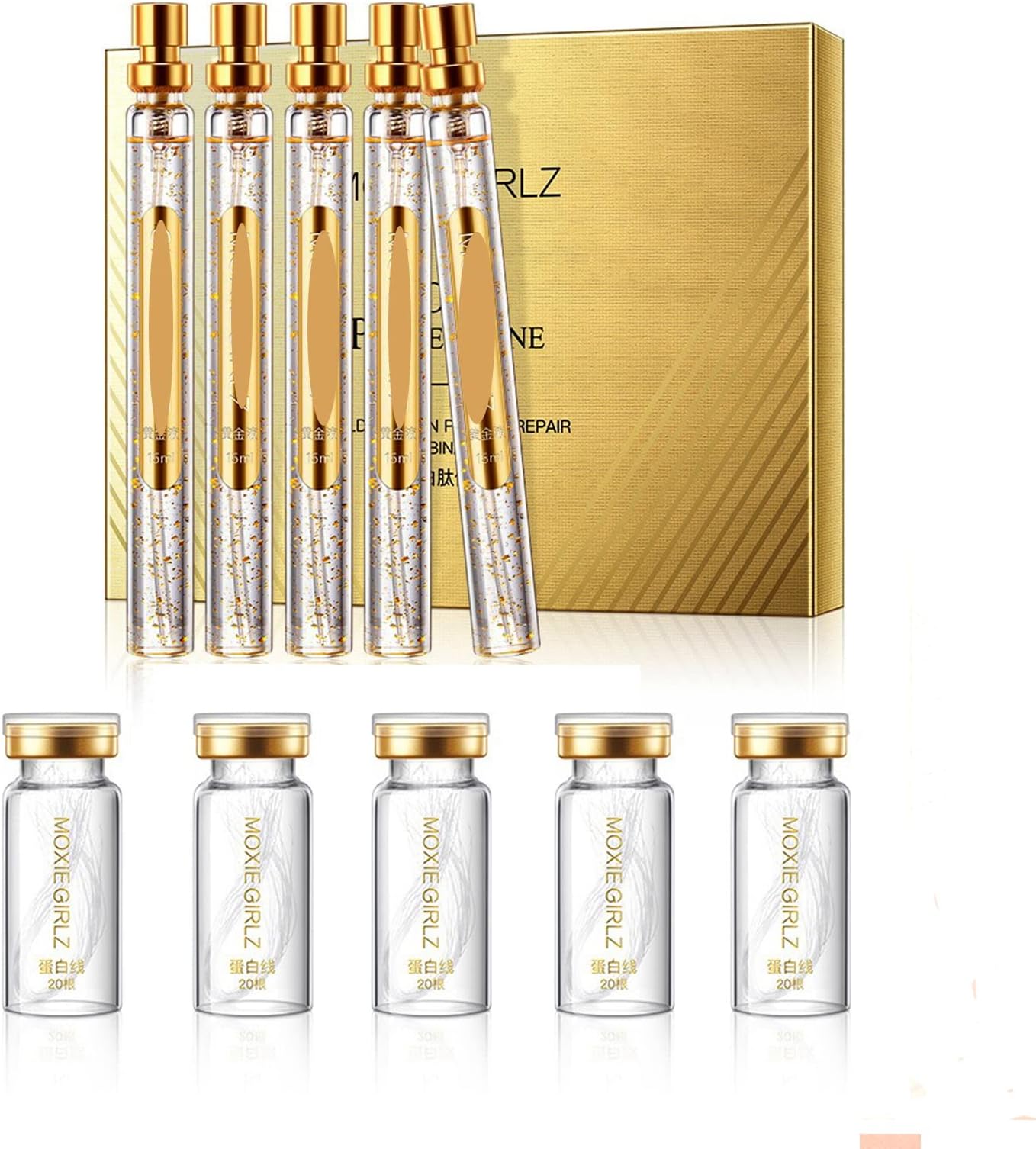 Instalift Protein Thread Lifting Set, Soluble Protein Thread and Nano Gold Essence Combination, Protein Threads Absorbable Collagen Thread for Face Lift, Smoothes Fine Lines (1set+5Protein Thread)