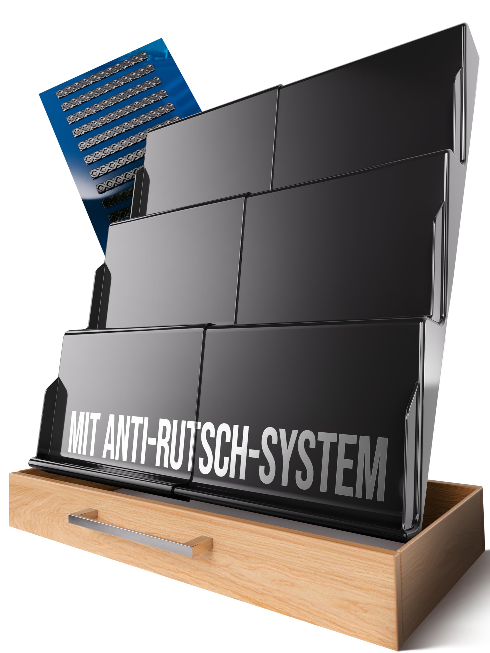 LAEVU Gewürzregal Schublade mit Anti-Rutsch-System | Verstellbarer Gewürzeinsatz für Küchenschubladen | Gewürz Organizer Schublade für mehr Ordnung beim Kochen