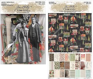 Bundle - Idea-Ology - Tim Holtz - Christmas - Backdrops and Layers & Paper Dolls - 2024 Release -Winter th94406 and th94414