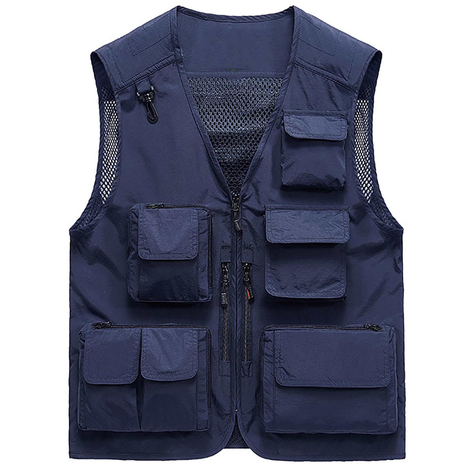 Chaleco de Pesca Hombres Multi-Bolsillos Sin Mangas Fotografía Chaquetas para Trabajo Camping Senderismo(Size:XXL,Color:Azul)