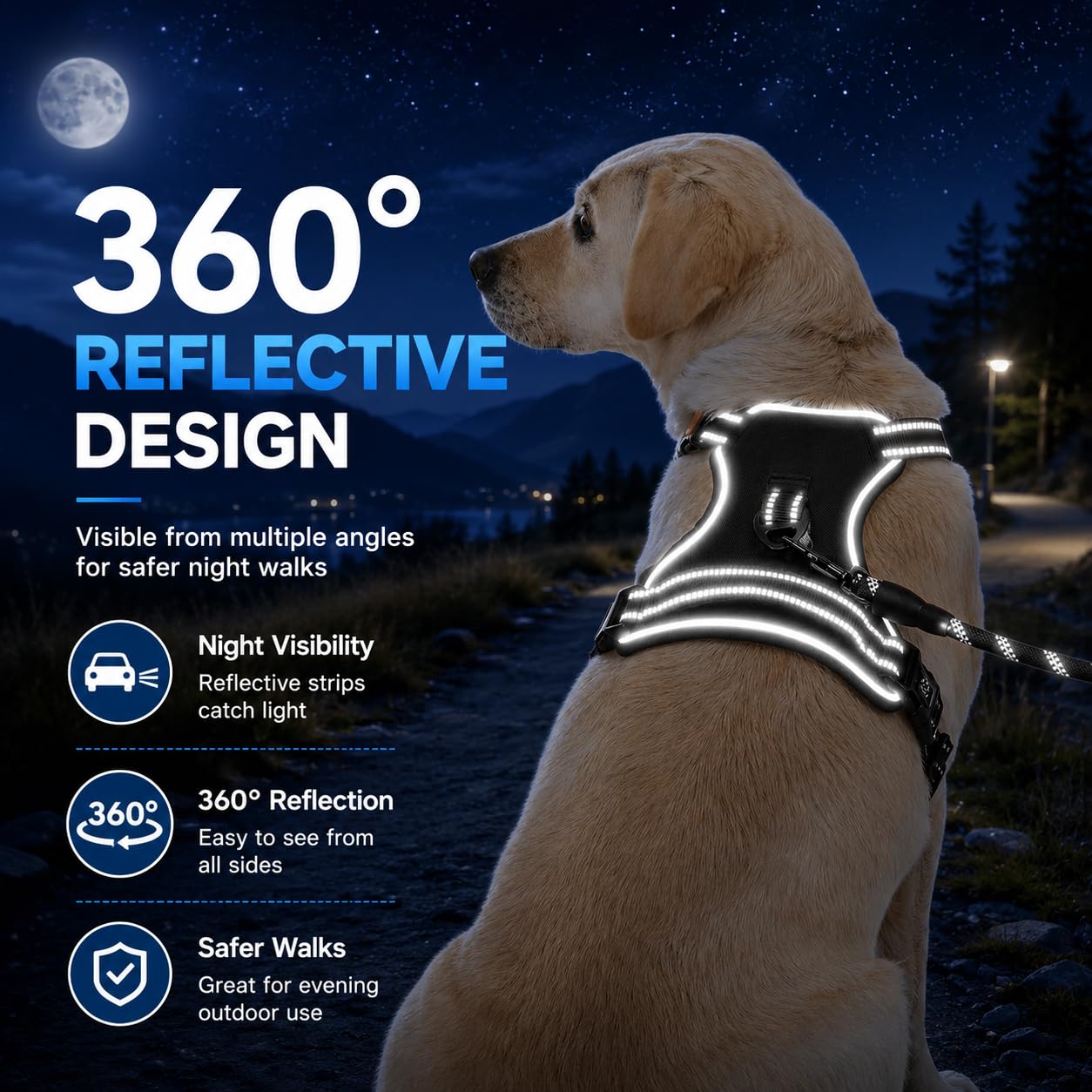 Arnés Reflectante cómodo para Perros pequeños a Grandes, sin tirones, con asa Delantera y Trasera, asa de fácil Control, Ajustable, Suave, Acolchado, para Perros pequeños a Grandes (L, Negro)