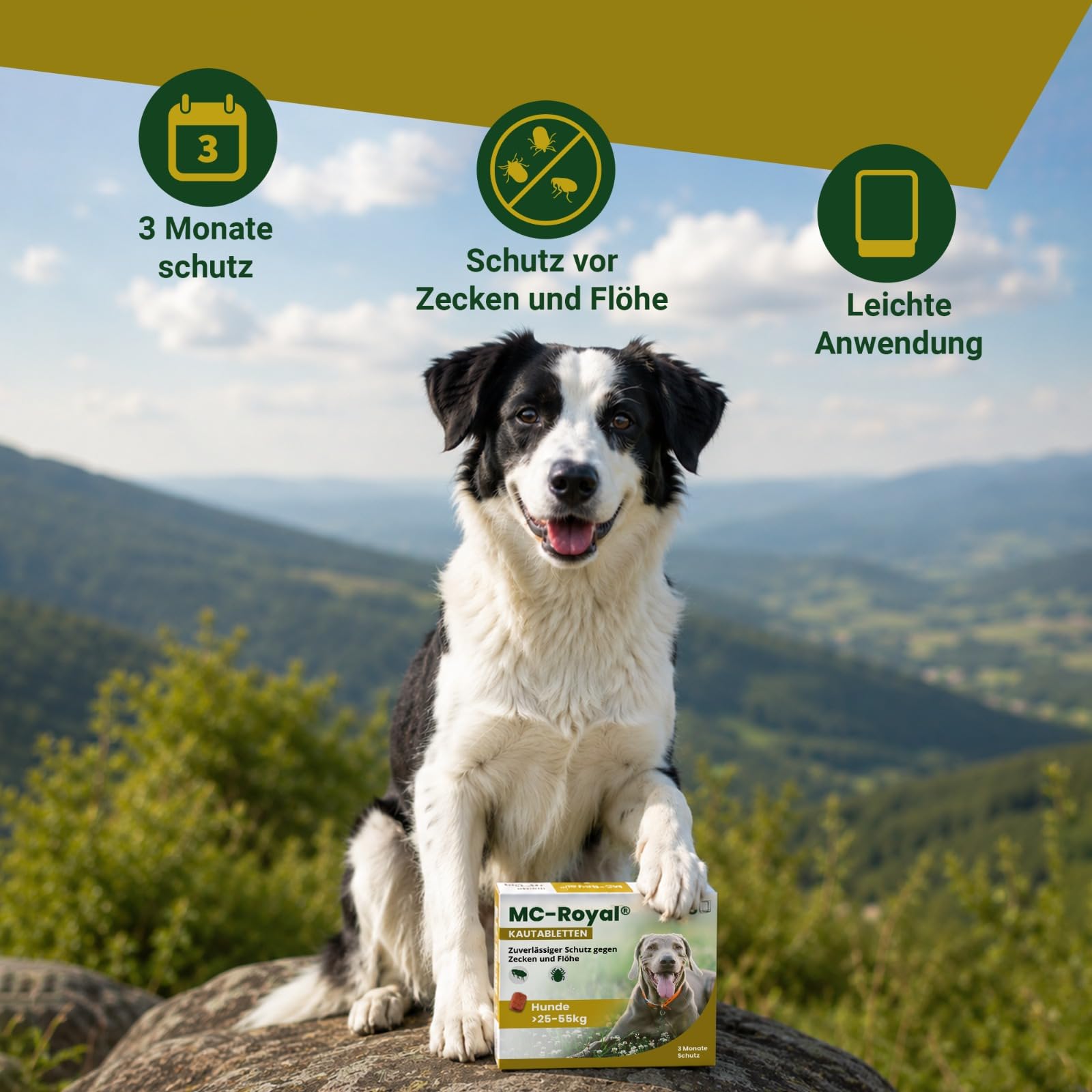 MC-Royal® Kautablette für Hunde gegen Zecken & Flöhe [3 Monate zuverlässiger Schutz] - hochwirksamer Schutz gegen Zecken und Flöhe - für große Hunde 25 bis 55 kg