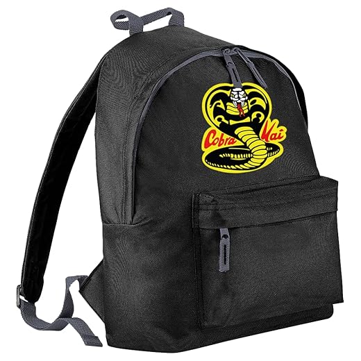 SmartyPants Cobra Kai - Mochila negra con nombre personalizado, para artes marciales, comedia, karate, kung fu, programa de televisión, cine, película, niño, adolescente, escuela, regalo, Liso, S
