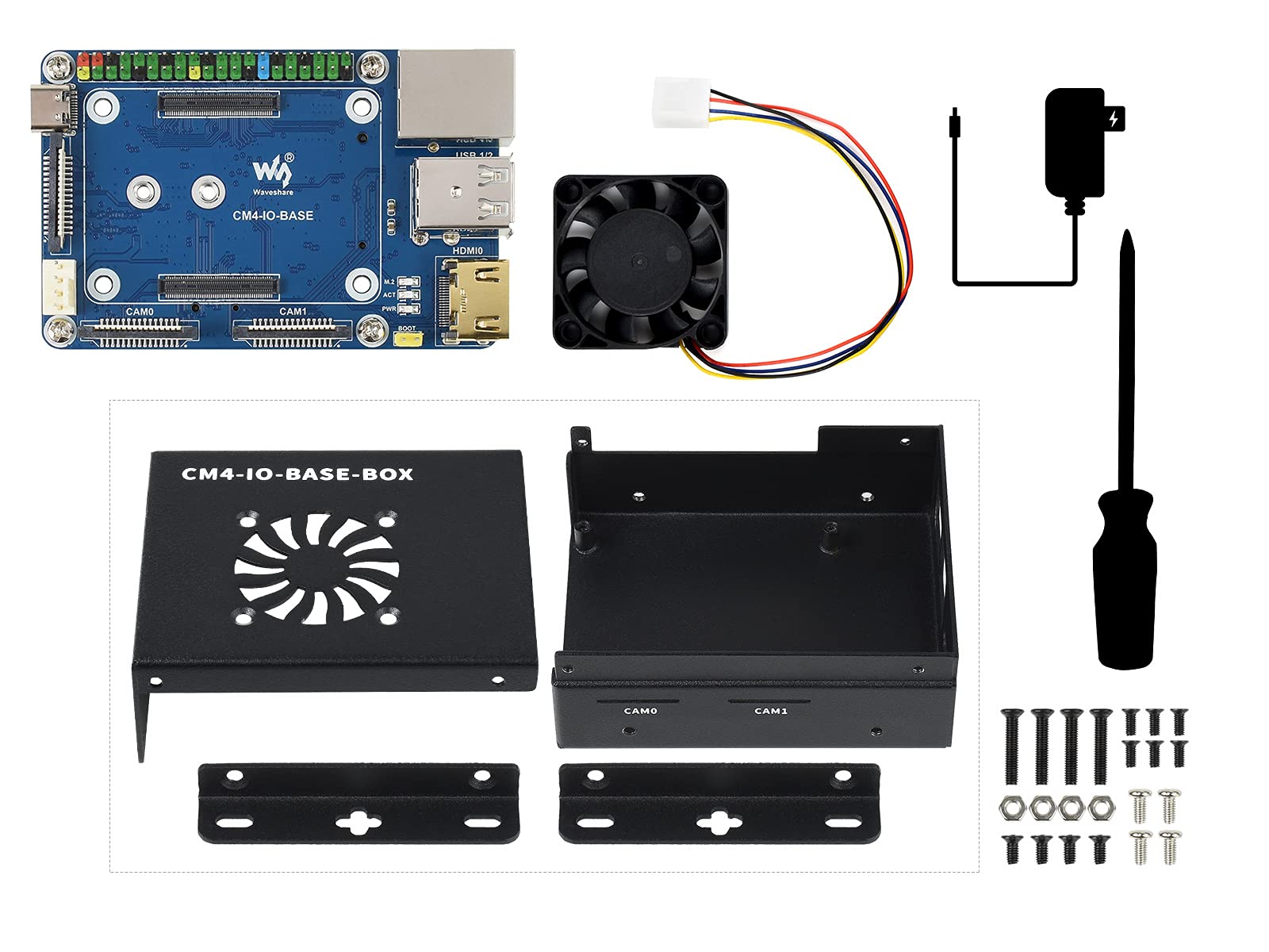Mini Computer Basato su Raspberry Pi Compute Module 4 (NON Incluso), Interno CM4-IO-BASE-B, Custodia in Metallo, con Ventola di Raffreddamento, Integrati Connettori CSI/DSI/HDMI/USB/RJ45 ecc.