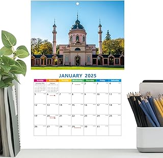 建築カレンダー、建築2025年壁掛けカレンダー、2025年月間カレンダー、12ヶ月の有名な建物壁掛けカレンダー、自宅、学校用