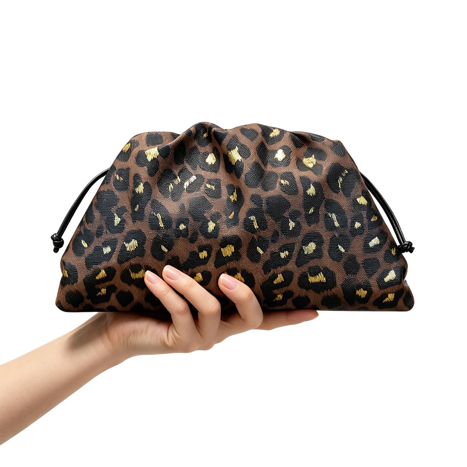 Damska torba do makijażu o dużej pojemności z plisowanym wężem lub lampartem, torba na pieróg, lekka, elegancka, podróżna, wieczorowa, Brązowy M 2 szt, 480.00x260.00x220.00mm