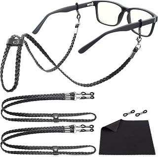SIGONNA Eye Glass String Strap Holder - Premium ECO Leather Glass Strap - Eye Glass Chain Holder to Wear - Eyeglass Chain for Man Women - Eyeglass Strap Lanyard - 2 Cords (Black)
