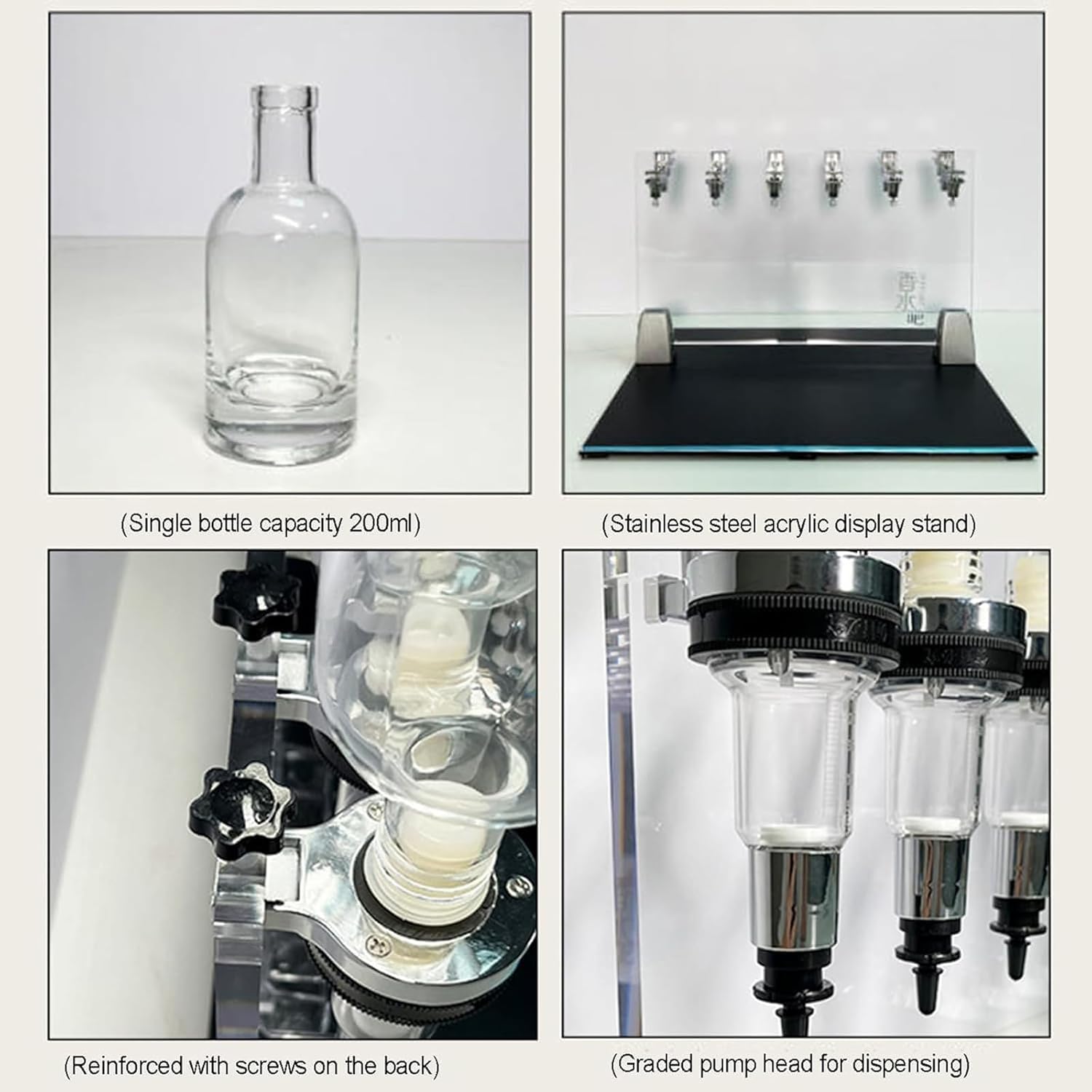 Generisch Dozownik perfum z 6 pompkami i 6 kubkami testowymi, szklane butelki 200 ml, regulowany przepływ, idealny do sklepów, laboratoriów i barów