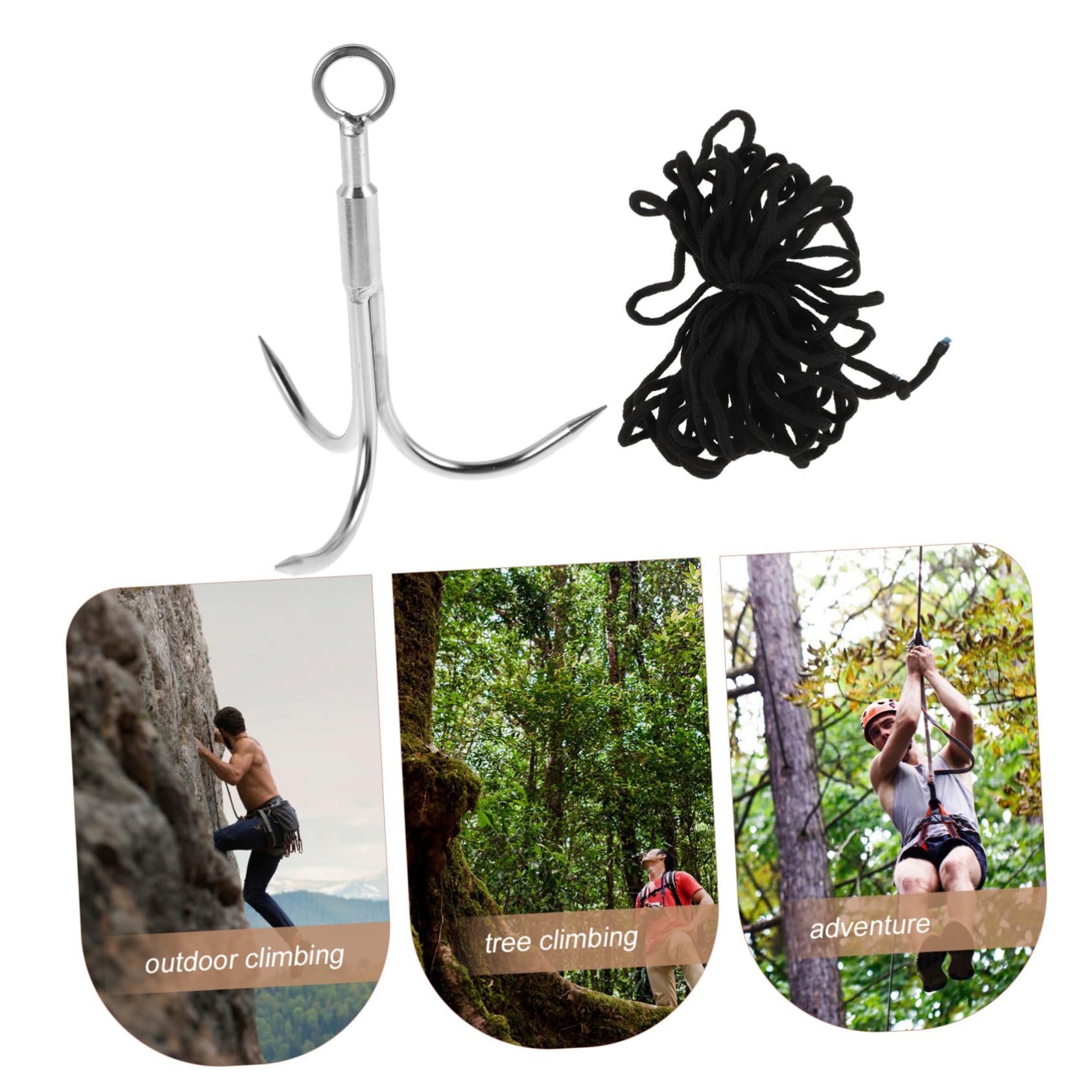 Gancho De Agarre De Tres Puntas De Acero Inoxidable con Cuerda De 10 Metros para Pesca Al Aire Libre Escalada Y Rescate Herramienta Versátil De Supervivencia 5.90 X 4.92 Pulgadas