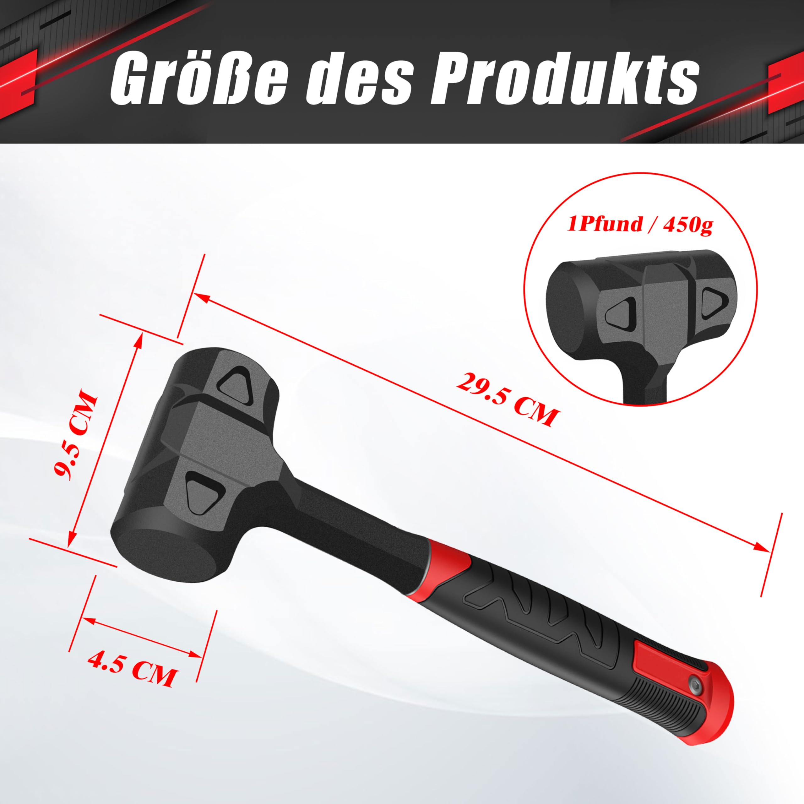 1LB Dead Blow Hammer,Totschlaghammer-Schwere einteilige Konstruktion aus geschmiedetem Kohlenstoffstahl,Pvc-Hammer mit Stahlkugel-gefülltem Kopf, Anti-Vibrations-Griff für Präzision und Kontrolle