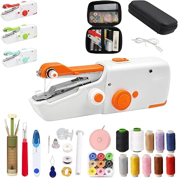 Portable Handheld Sewing Machine, Mini Rechargeable Sewing Tool for Beginners, Electric Handheld Sewing Kit, Easy Hemming & Stitching for Clothes, Pockets, and Pants, Travel-Friendly white A