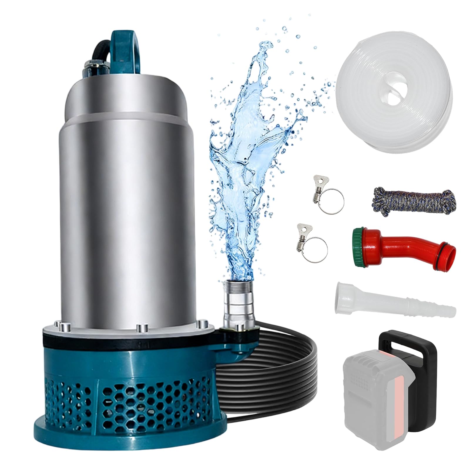 Tauchpumpe für Makita 18V Akku mit 10m Schlauch, 5000L/H (Keine Batterie)