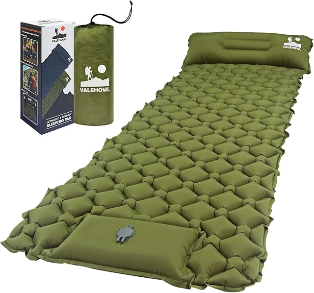 VALEHOWL Self Inflating Camping Mat, 200cm x 70cm Comfort Sleeping Mat with Pillow, Lightweight Camping Mattress for Outdoor, Backpacking, Hiking