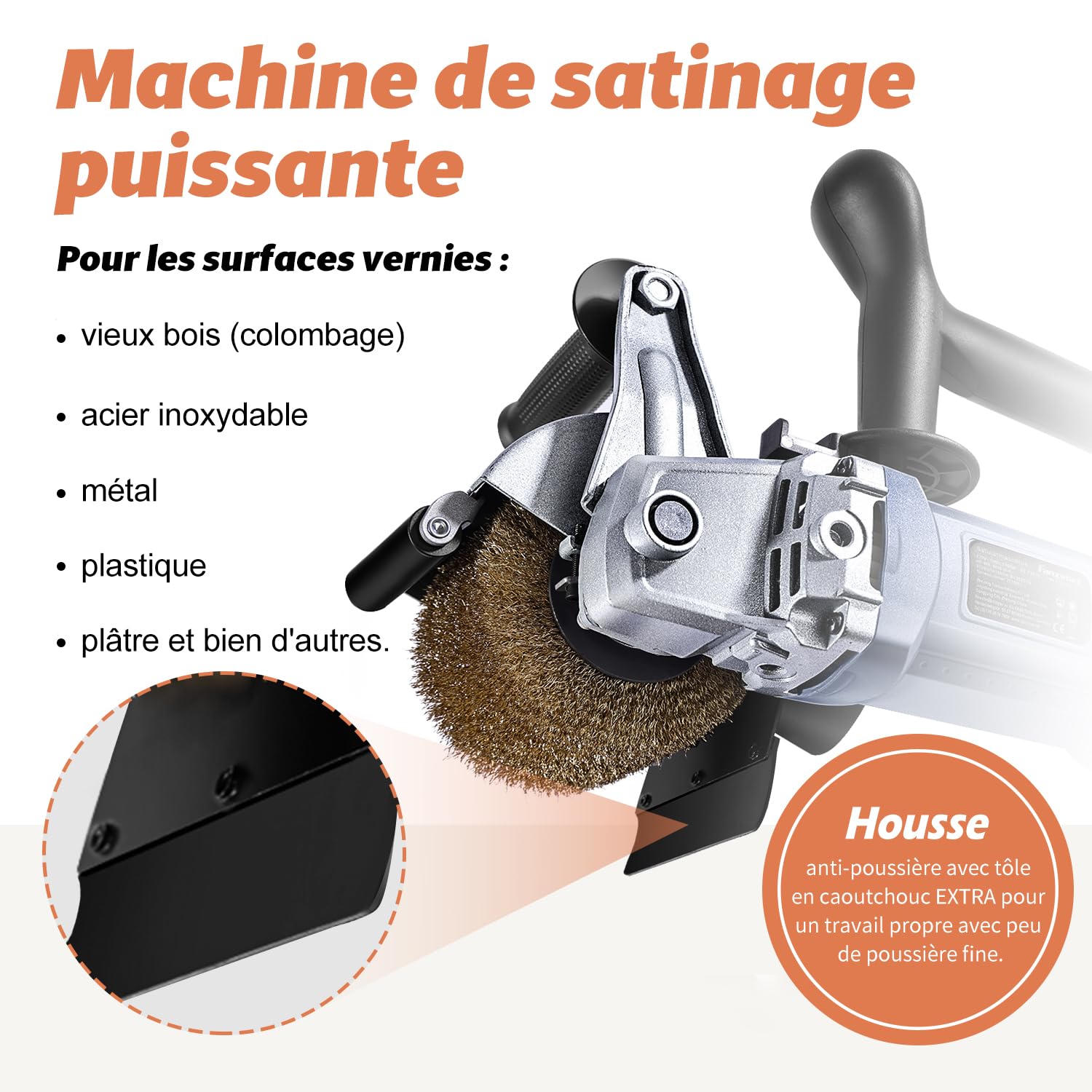 FANZWORK V2 Rénovateur Extérieur 1500 W, Satiniermaschine/Ponceuse Satinatrice avec Variateur de Vitesse et Brosse Métallique