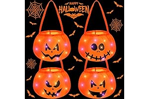 4 Pcs Halloween Light Up Pumpkin Bag Trick or Treat Bags Toddler
