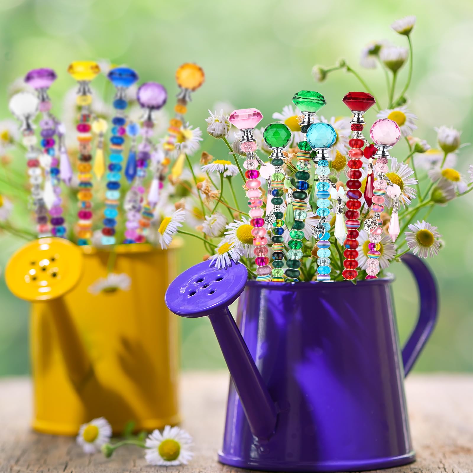 UFU 310-teiliges Perlen-Gartenstecker-Set – DIY-Feen-Zauberstab-Gartenpfahl-Perlen-Set mit 252 bunten Sortimenten, Perlen mit großem Loch, 12 Gewindestangen, Kristall-Stopper Oben und Anhänger für