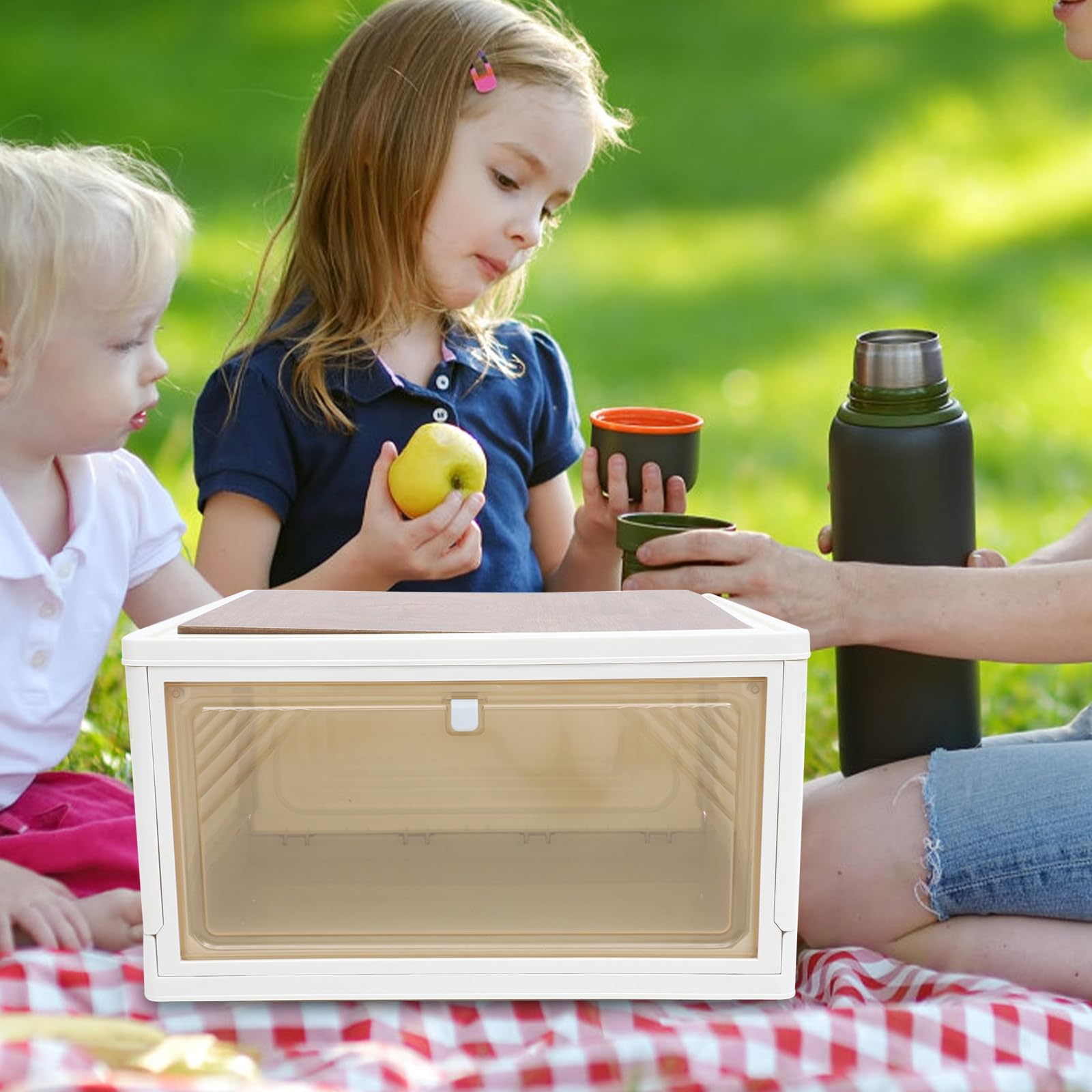 NUOBESTY Caisse Rangement Camping Pliable en Plastique et Bois, Bac de Rangement 25 L Facile à Transporter Stocker, pour Coffres de Voiture et Magasins