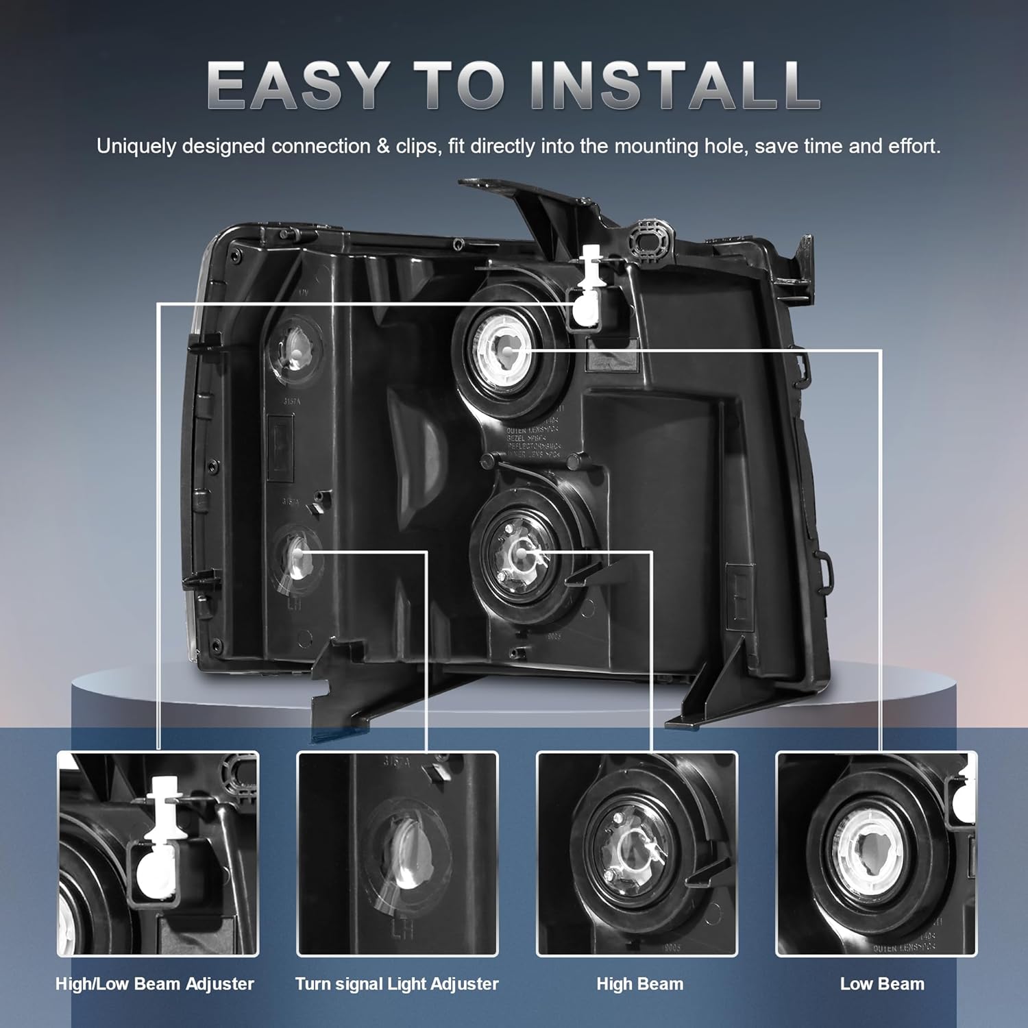 Headlight Assembly Front Lamp Compatible with 2007-2013 Chevy Chevrolet Silverado 1500 2500HD 3500HD Chrome Housing/Clear Lens/Amber Corner with Bulb