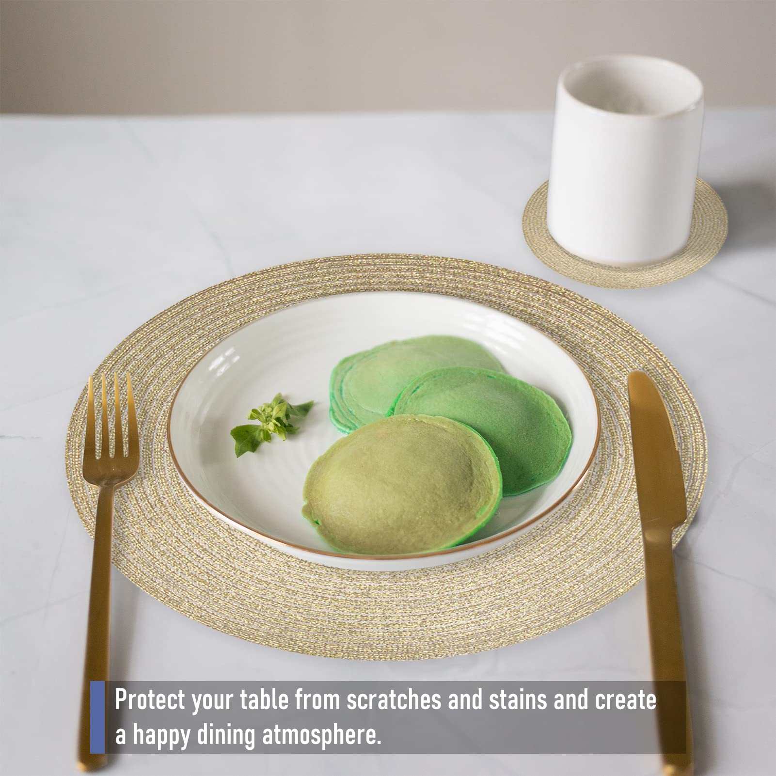 wiipara Round Woven Placemats Set of 6 Heat Resistant Round Braided Table Mats - Image 4