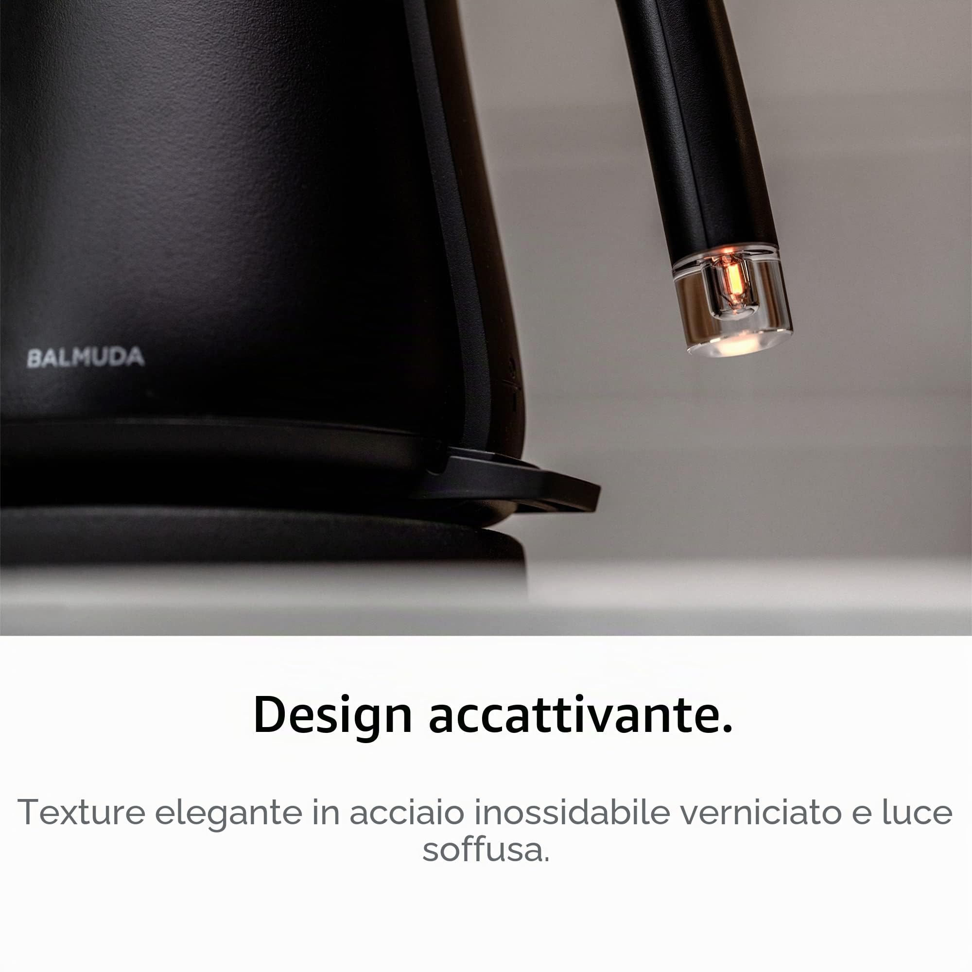 Balmuda Bollitore elettrico Collo di cigno Acciaio inossidabile 0,6 l Indicatore neon Tè e caffè K02H-BK Nero