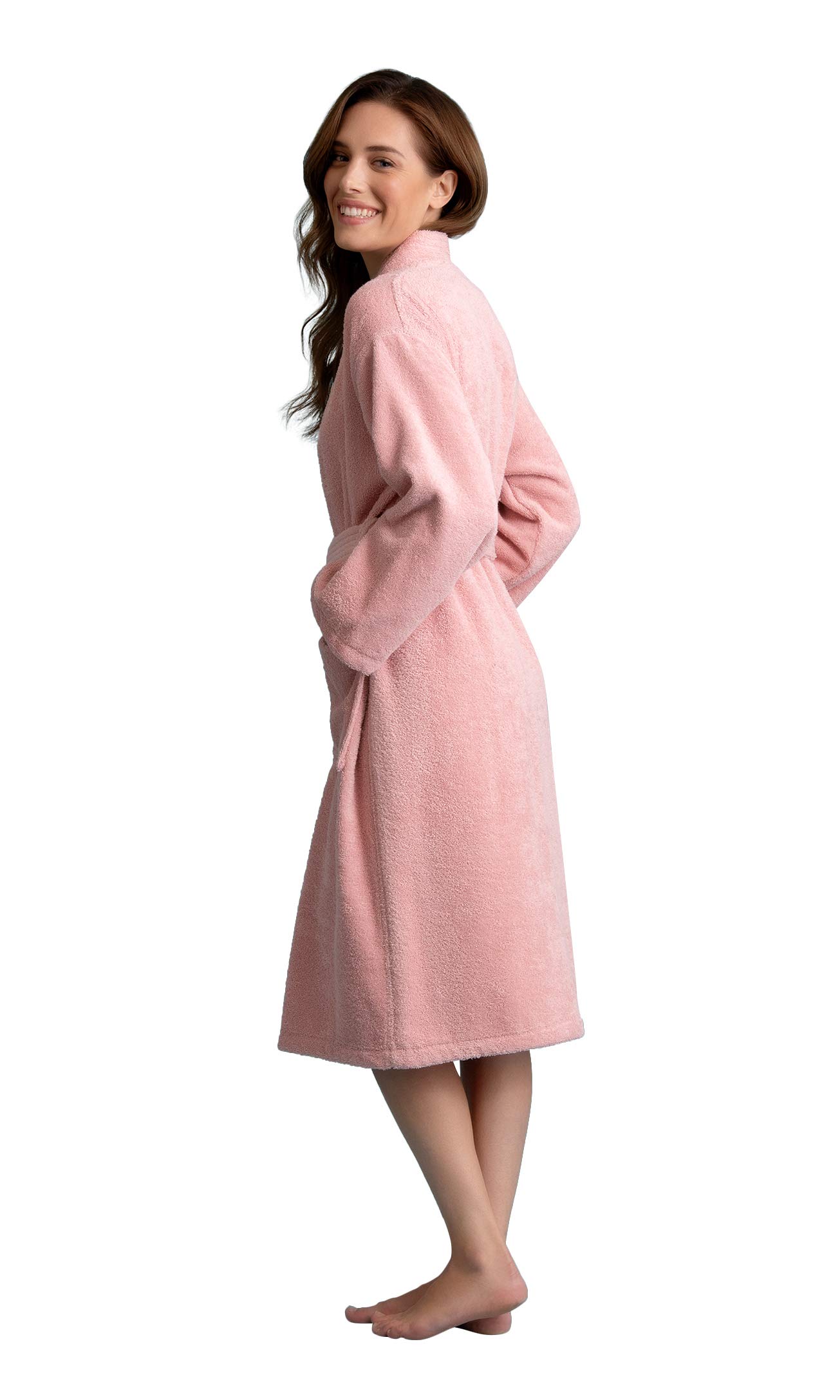 Accappatoio da donna in morbido lino, in tessuto di spugna, kimono, spesso 100% cotone turco - Rosa - XX-Large
