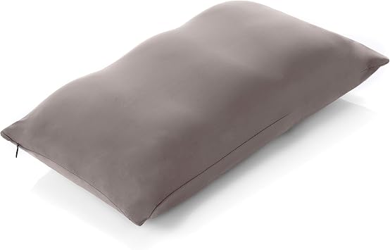 Microbead Bed Pillow, Small, Cooling Silky Cover, Stone Gray | Smooth spandex nylon face is gentle on skin and hair, breathable airflow, fluffy yet supportive squish for all night rest
