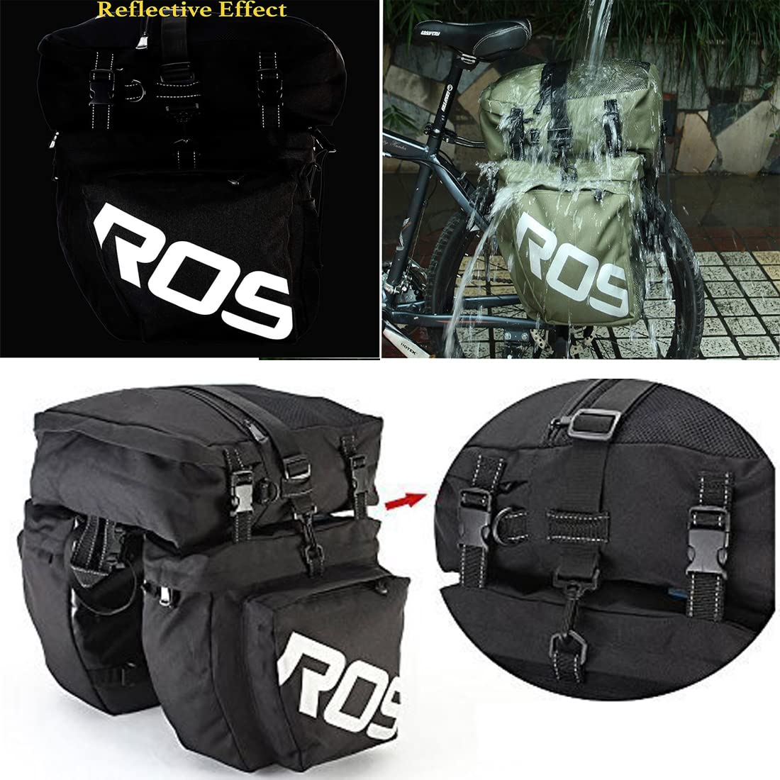 Bike Rear Rack Bag, 3 in 1 37L Ciclismo Impermeabile Pannier Rack Bag Bicicletta Sedile Posteriore Tronco, Borsa per sellino per MTB Mountain Bike con Tracolla Staccabile e Riflettente Segno