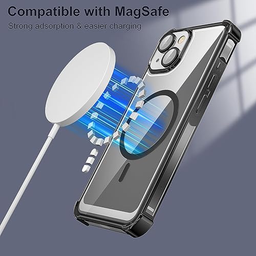 Miniatura 10 de KSWOUS Funda magnética transparente para iPhone 15 Pro compatible con MagSafe protección completa del lente de la cámara chapado de lujo para