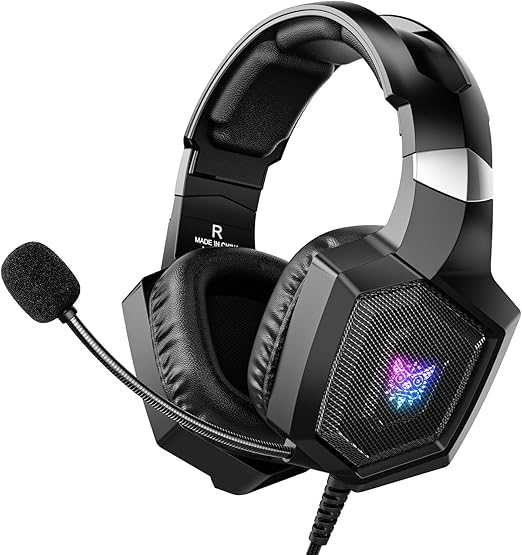 Gaming Headset with Microphone, Gaming Headphones Compatible for PS4 PS5 Xbox PC with RGB Lights, PlayStation Headset with Noise Reduction 7.1 Surround Sound Over-Ear and Wired 3.5mm Jack (Black)