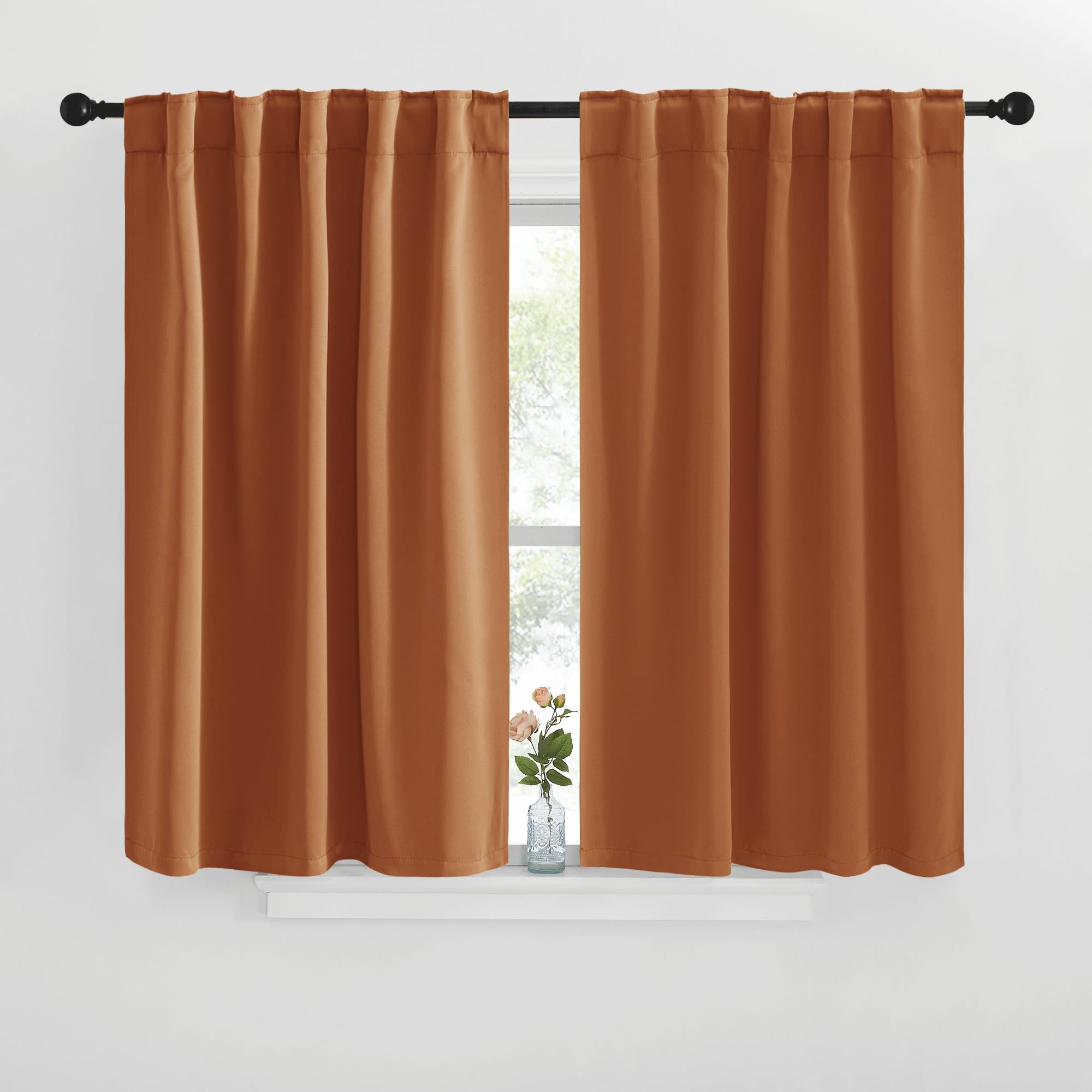 NICETOWN Blackout Curtain Panels for Kitchen - (Burnt Orange Color) 29x36 inch, 2 Panels Set, Room Darkening Blackout Drapes for Window