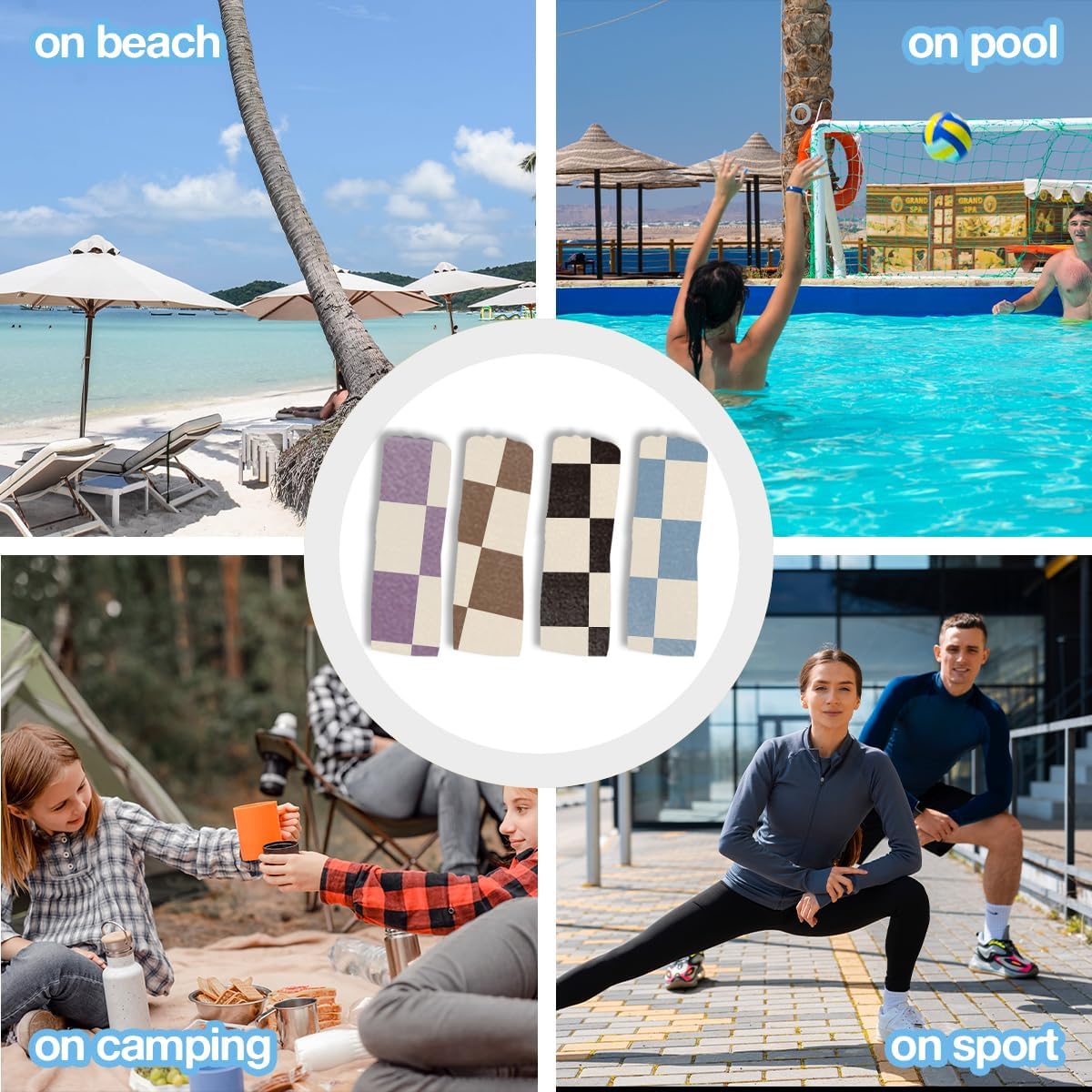 4 Pack Towels for Bathroom, Beach Towel, Microfiber Lightweight Beach Towels Oversized, Towel Accessories for Women Men Camping Pool Birthday Christmas Favors 32x71 in, Cute Plaid Checkered