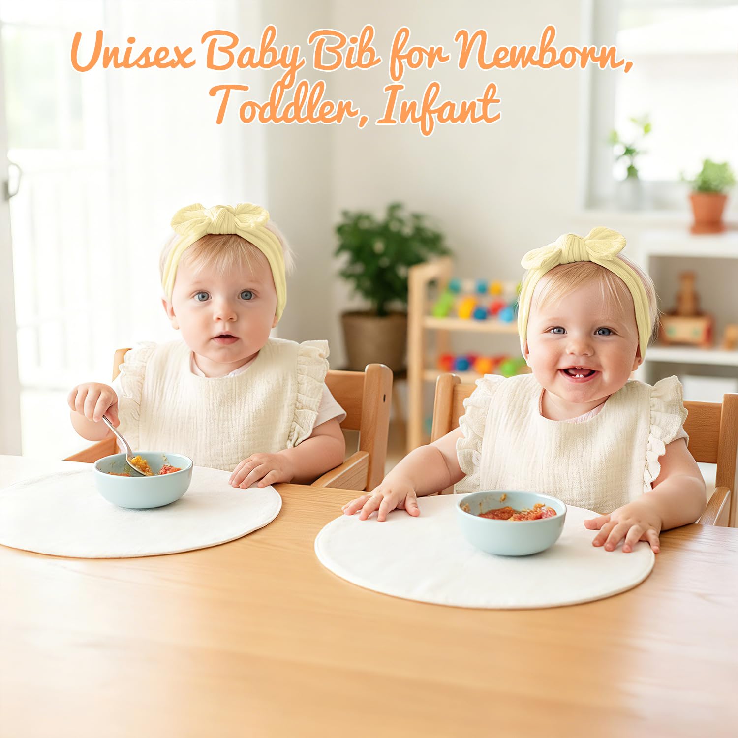Baby Headband and Dribble Bib Set, Soft Cotton Hairband And Drool Bib for Newborns and Toddlers(Beige + Pale yellow) - Image 3