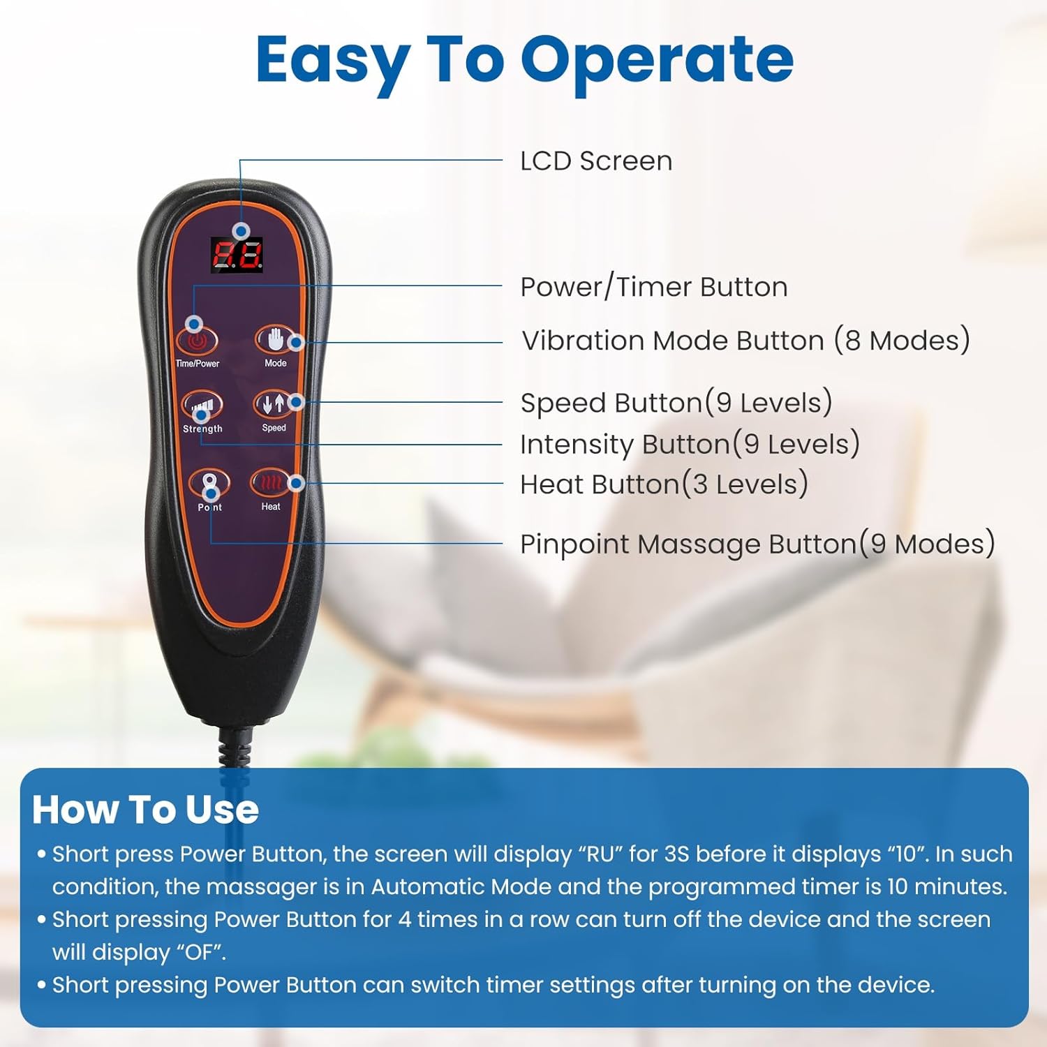 Full Body Massage Mat, Back Massager Chair Pad with Heat, Multifunctional Vibration Motors Back Massager with 8 Massage Modes & Vibration Timer for Home Office Recliner Sofa Use