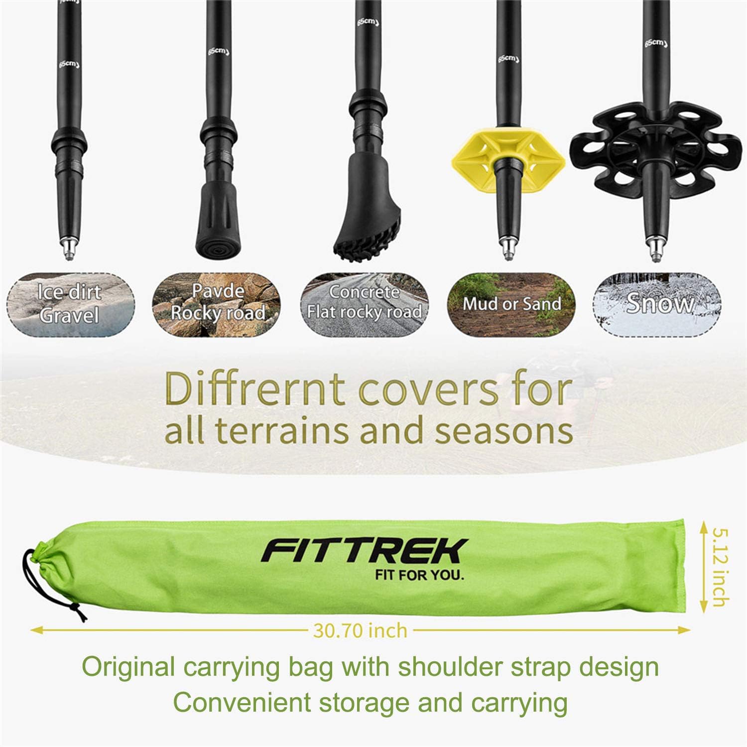 FitTrek Hiking Poles for Kids - Ultralight Nordic Walking Sticks - Telescopic Child Trekking Poles Collapsible 2 Pack