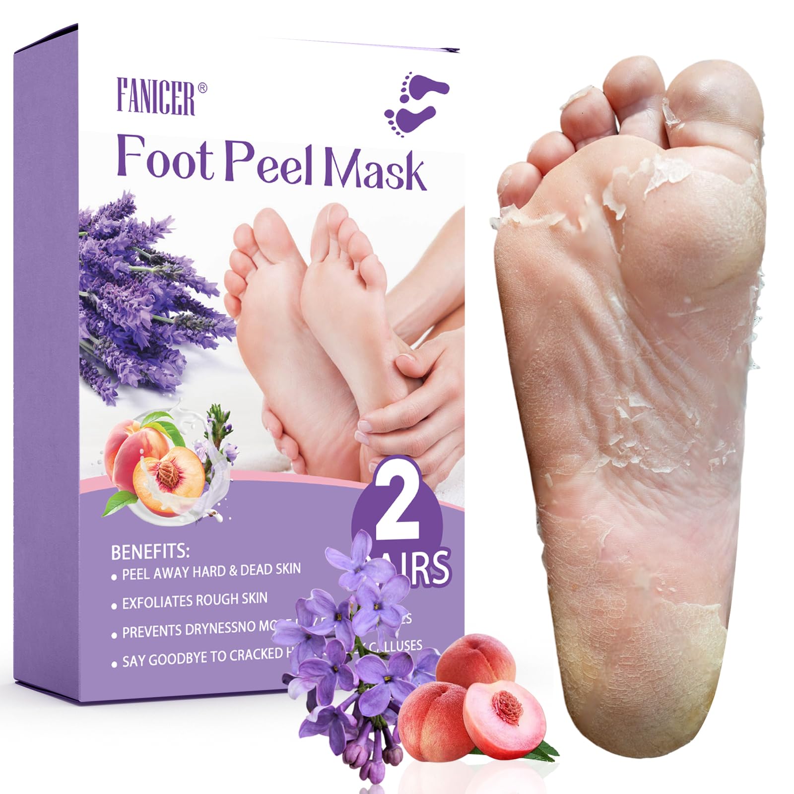 2 Paia Maschera Piedi Esfoliante, Rimuove Pelle Morta Ripara Talloni, Maschera idratante i piedi una pelle liscia per uomini e donne, (Pesca & lavanda)