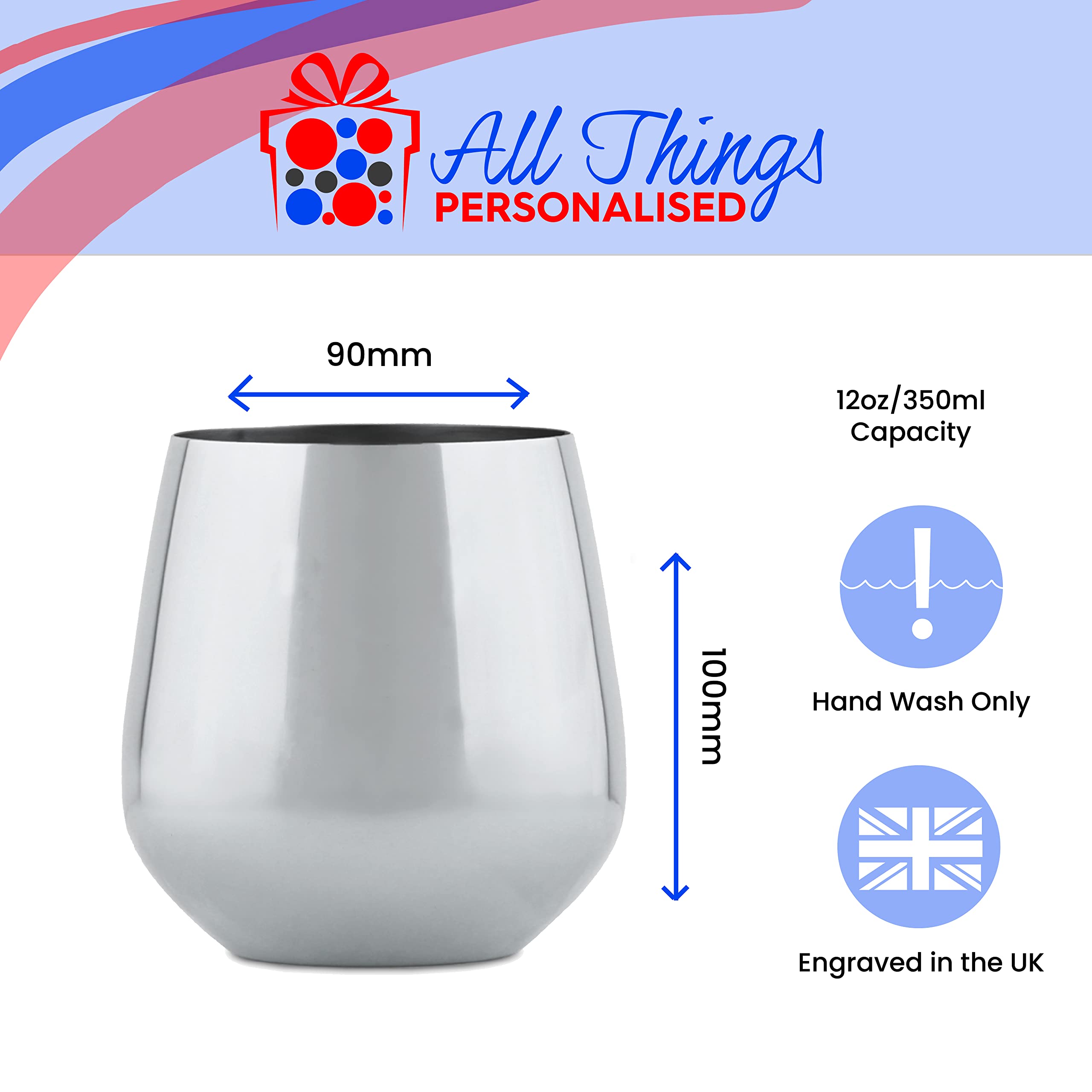 Vaso de vino plateado de metal grabado personalizable, personalizable con cualquier mensaje para cualquier ocasión, estiliza con una variedad de fuentes, caja de regalo incluida, grabado con láser