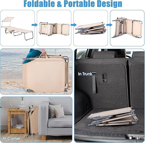 Miniatura 8 de S AFSTAR Juego de 2 sillas plegables para exteriores, sillas de playa con toldo de 360, respaldo de 5 posiciones y reposapiés de 2 posiciones,