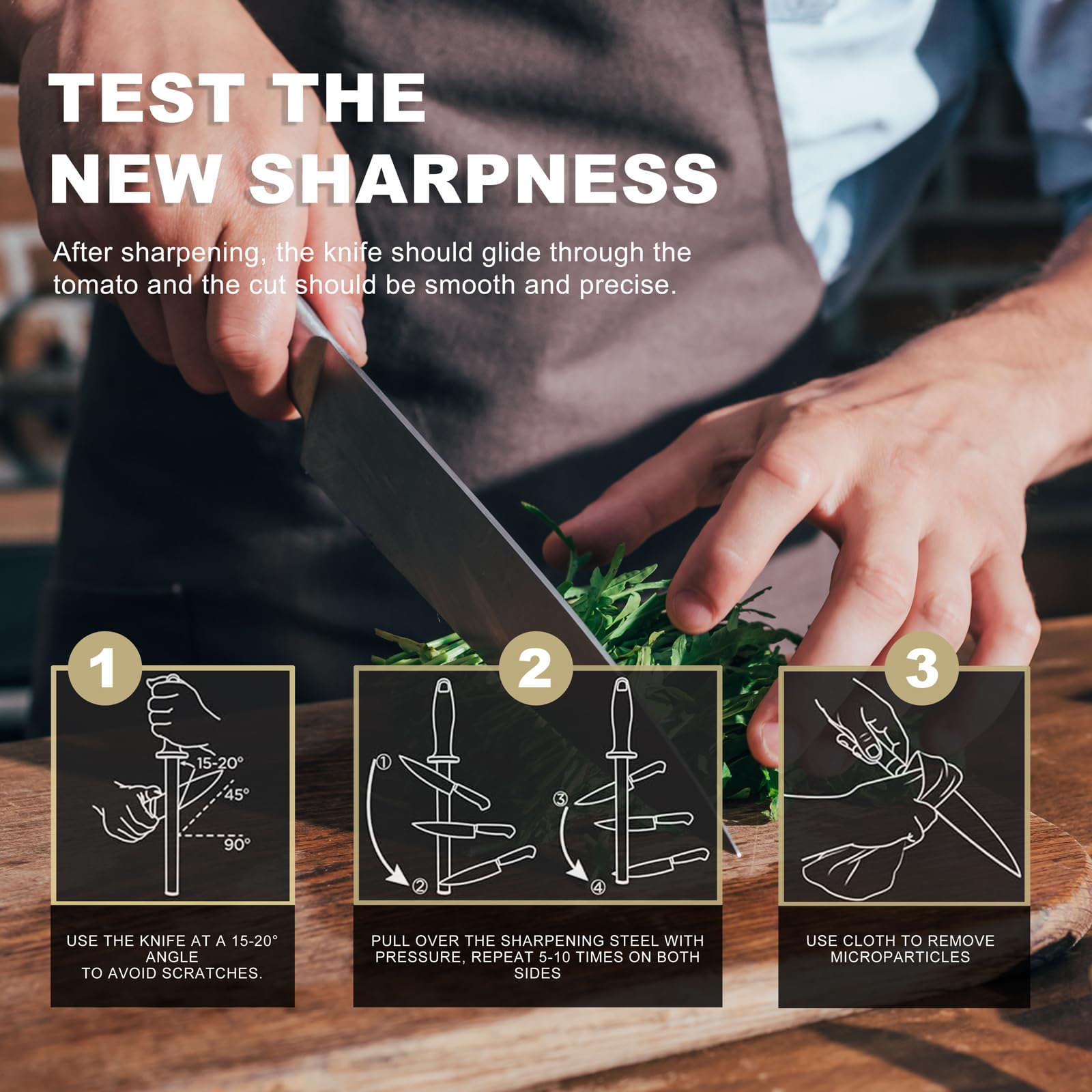 Chaira Afilar Diamante 37cm Afilador de Cuchillos Profesional Knife Sharpener de Acero Especial Endurecido y Mango Ergonómico de Tacto Suave con Protección para Los Dedos | Verde