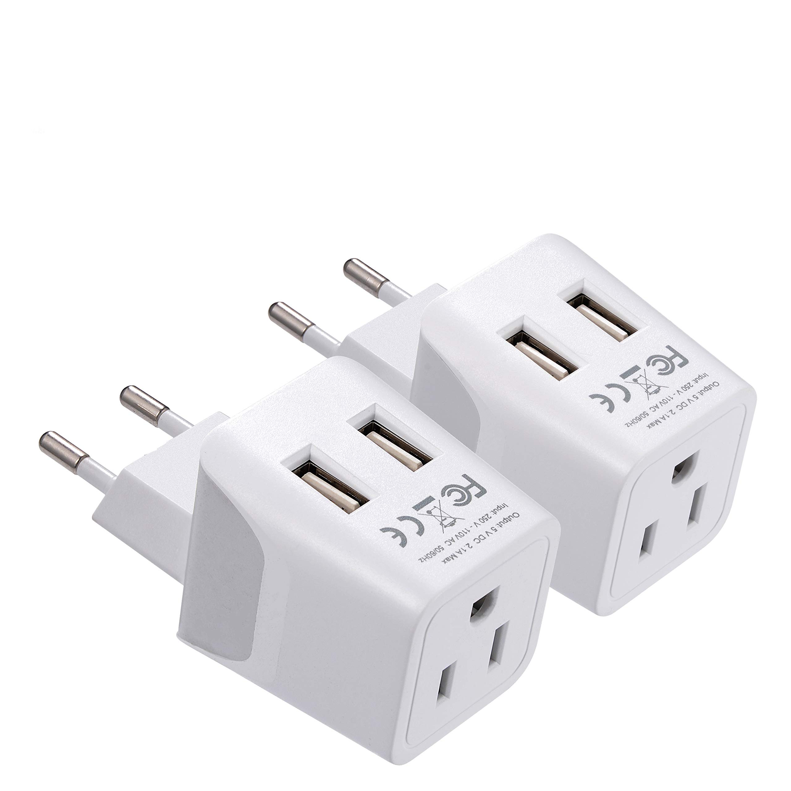 Ceptics European, Egypt Travel Adapter Plug with Dual USB - Type C - Europe - Usa Input - Light Weight - Perfect for Cell Phones, Chargers, Cameras