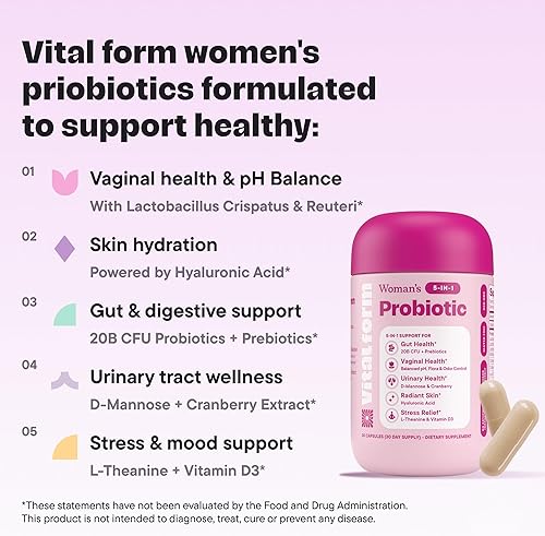 Miniatura 7 de Probiótico para mujeres 20 mil millones de CFU – Apoyo diario 5-en-1 para la salud digestiva, vaginal y urinaria – con arándano, D-manosa,