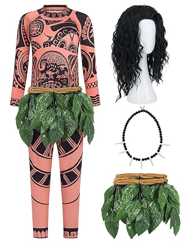 RAAIBB Halloween Costume Set for Ocean Costume Men Adult Costume with Printed Tattoos Belt with Artificial Leaves Cute Accessories for Halloween Costume Cosplay RA065XXL