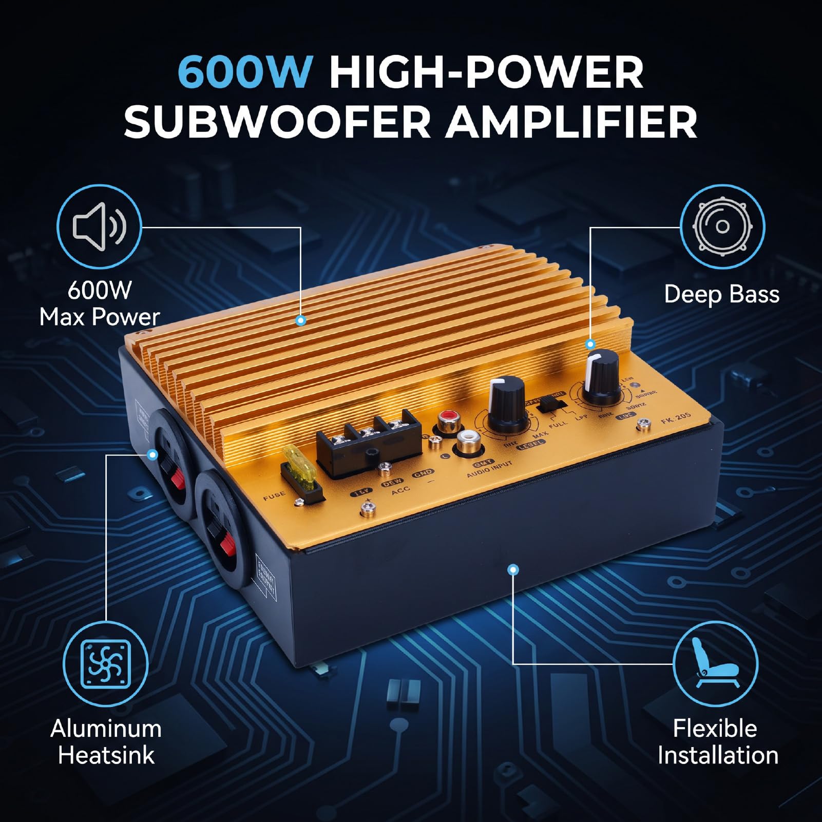 Dpofirs Amplificador de Placa para Automóvil 600W para Sonido de Graves