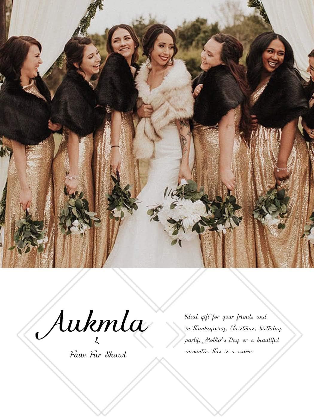 Aukmla Faux Fur Shawl Wedding Fur Wraps and Shawls Bridal Fur Stole Winter Cape Shrug for Brides and Bridesmaids - Image 3